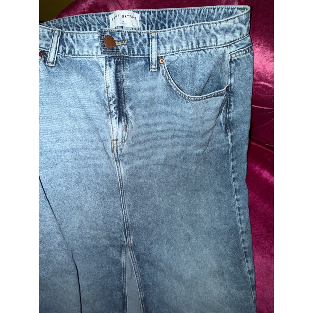 Lane Bryant Womens Size 14 Light Wash Denim Maxi Skirt Front Slit Long Blue Jean